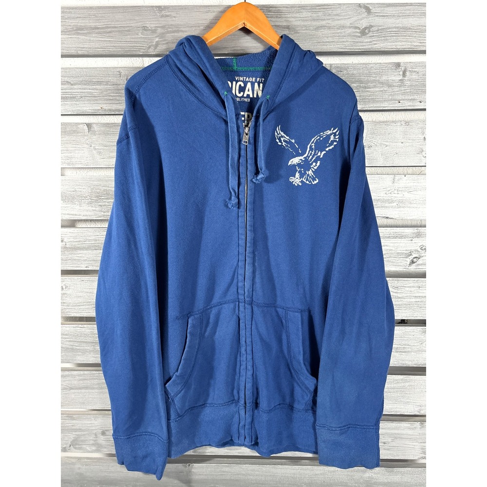 American Eagle Outfitters Mens Blue Full Zip Hoodie Sweatshirt XXL Vintage y2k